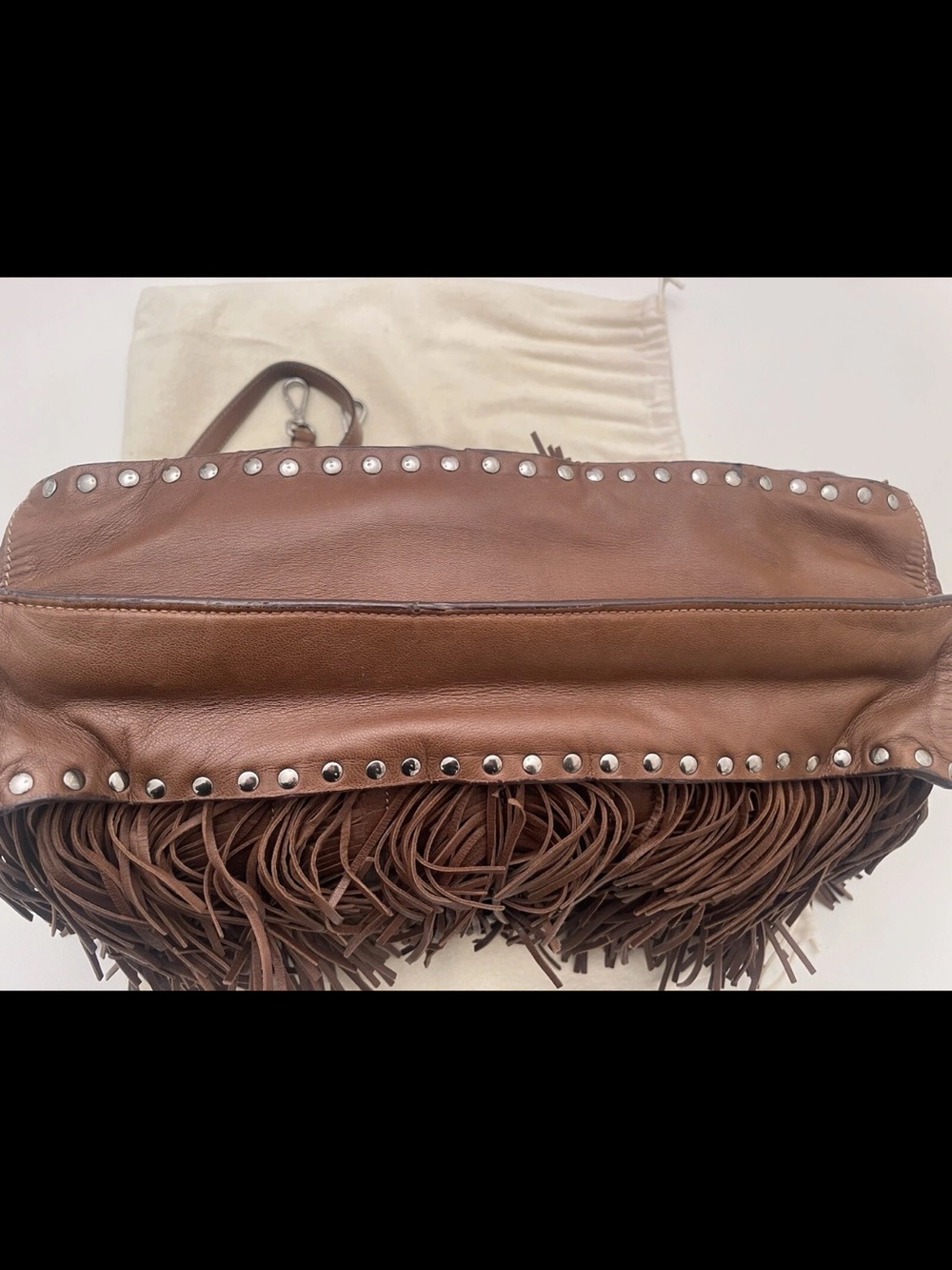 Prada large Brown Leather Fringe tote with Shoulder Strap studs - Picture 7 of 12